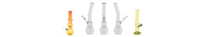 Five bongs are shown as examples for those asking 'what is a water pipe?'